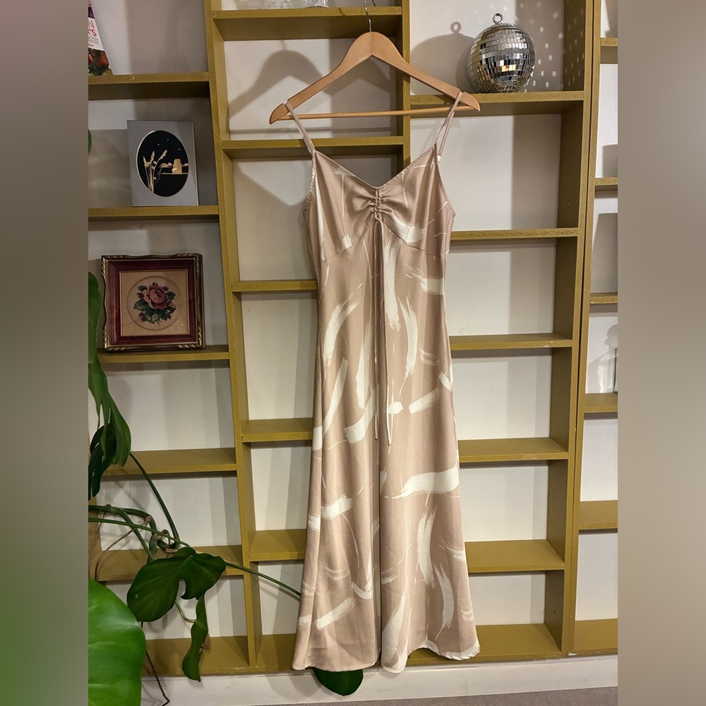 Blu Pepper Beige and White Maxi Slip Dress